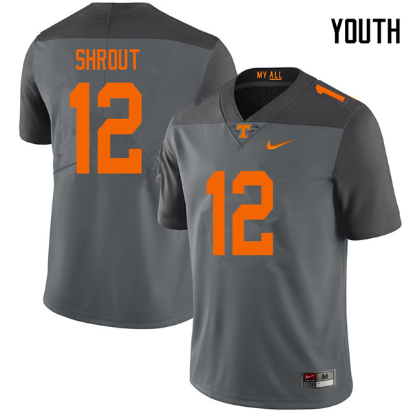 Youth #12 JT Shrout Tennessee Volunteers College Football Jerseys Sale-Gray